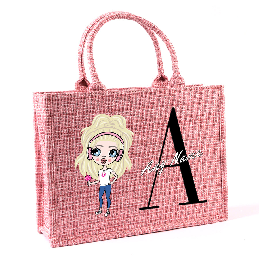 ClaireaBella Girls Personalised LUX Initial Pink Tote Bag