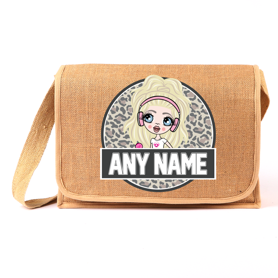 ClaireaBella Girls Personalised Leopard Print Jute Satchel