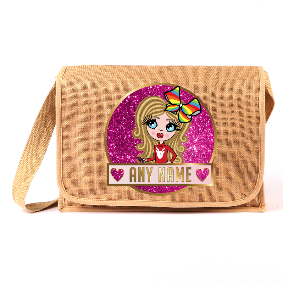 ClaireaBella Girls Personalised Glitter Print Jute Satchel