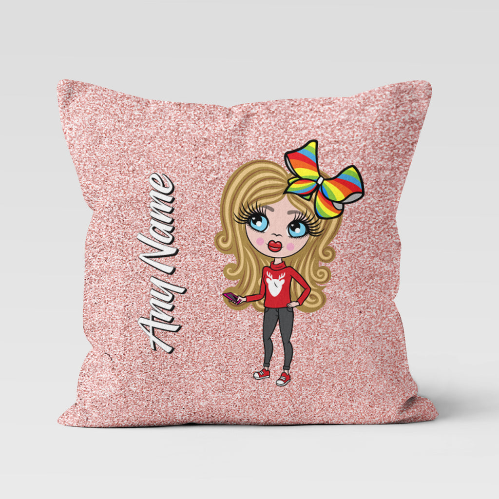 ClaireaBella Girls Personalised Blush Glitter Cushion