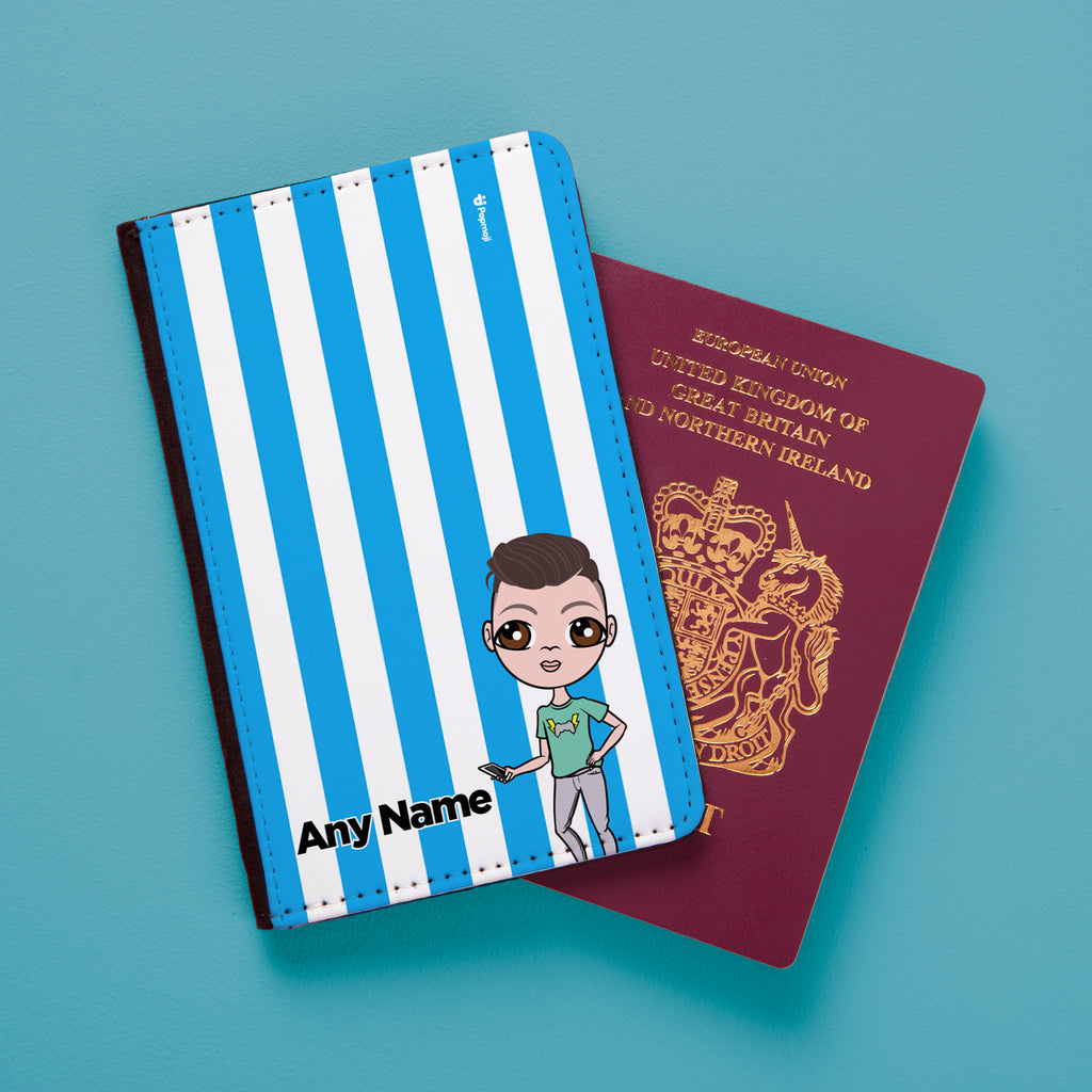 Jnr Boys Personalised Blue Stripe Passport Cover