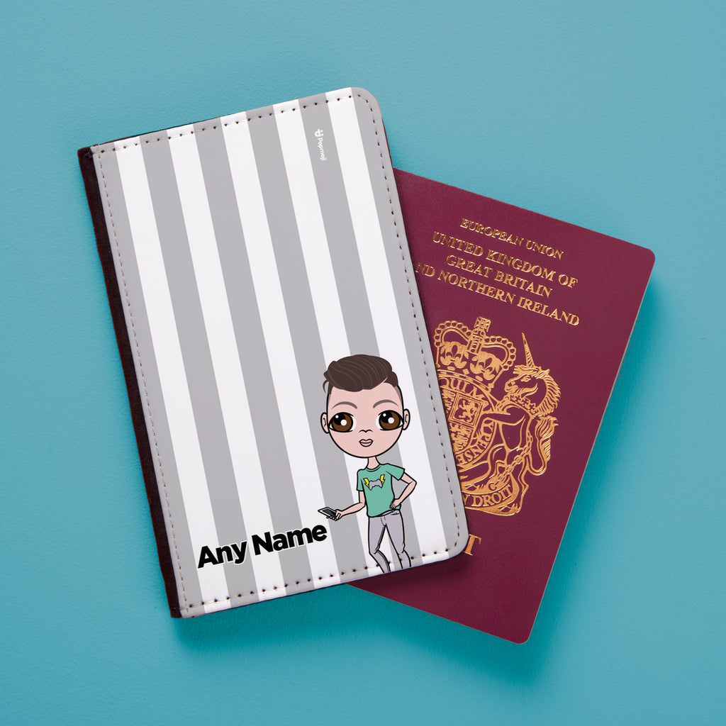 Jnr Boys Personalised Grey Stripe Passport Cover