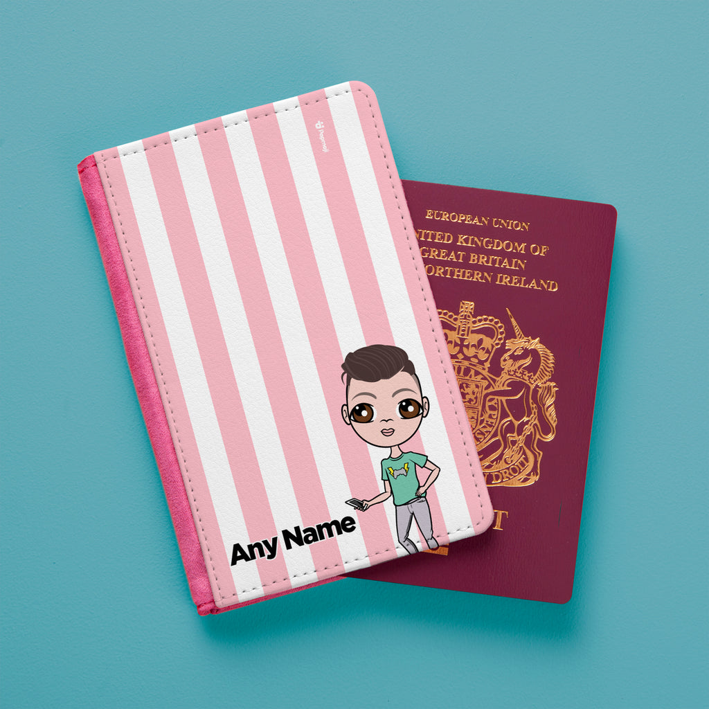 Jnr Boys Personalised Light Pink Stripe Passport Cover