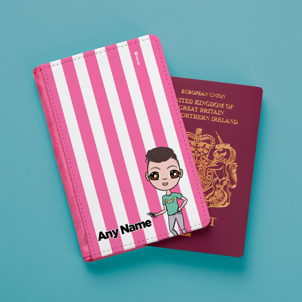 Jnr Boys Personalised Pink Stripe Passport Cover