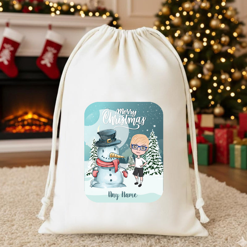 Jnr Boys Personalised Snowman Christmas Sack