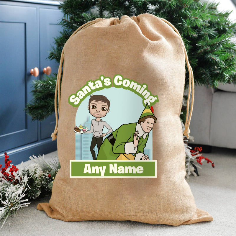 MrCB Personalised Santa's Coming Christmas Hessian Sack