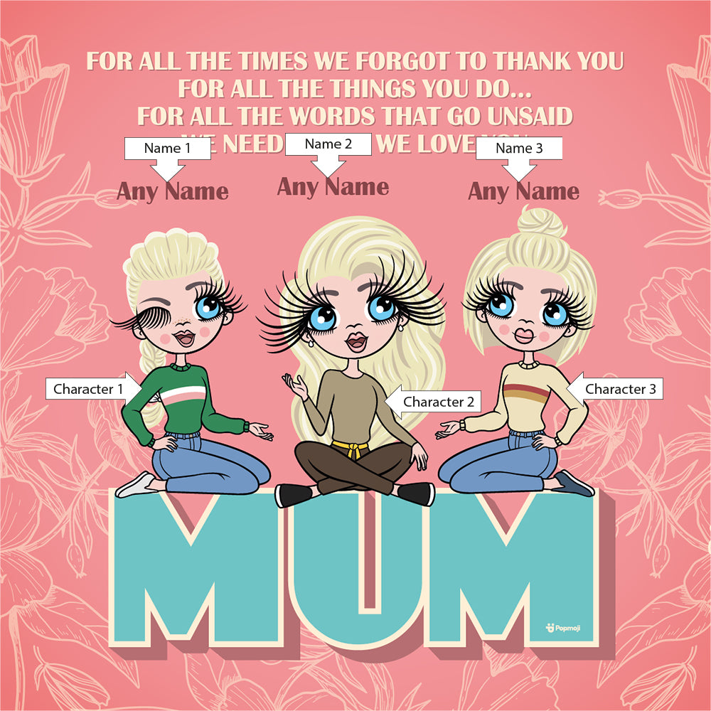 Multi Character Love You Mum and Daughters Personalised Framed Print