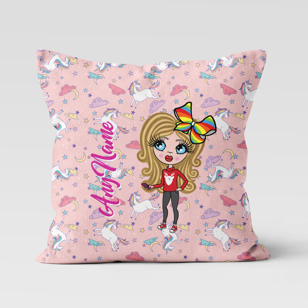 ClaireaBella Girls Personalised Pink Unicorn Cushion