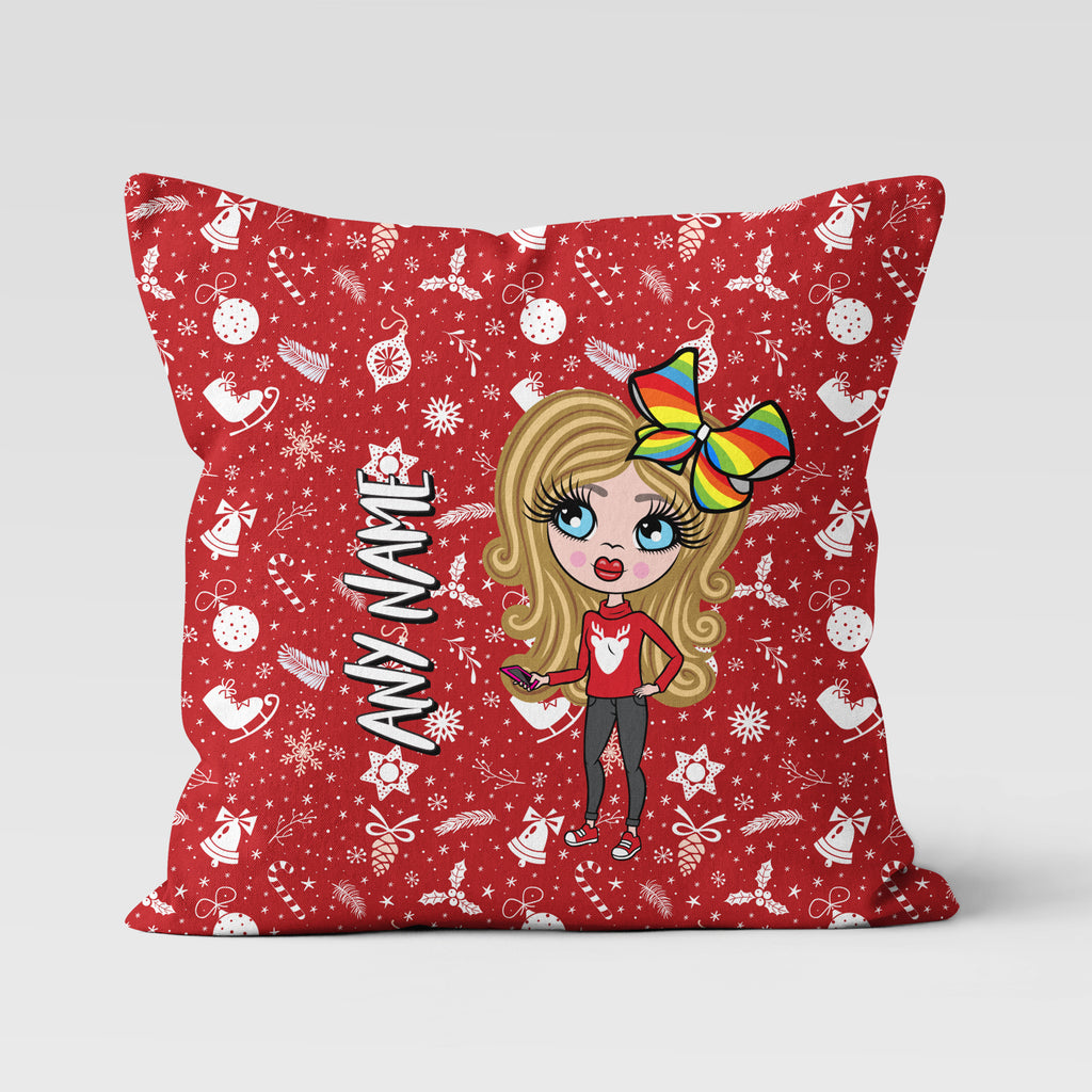 ClaireaBella Girls Personalised Red Christmas Cushion