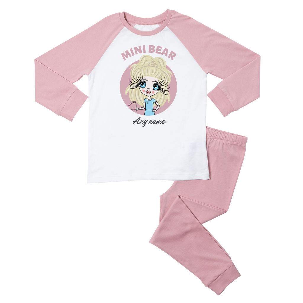 ClaireaBella Girls Personalised Pink Mini Bear Pyjamas