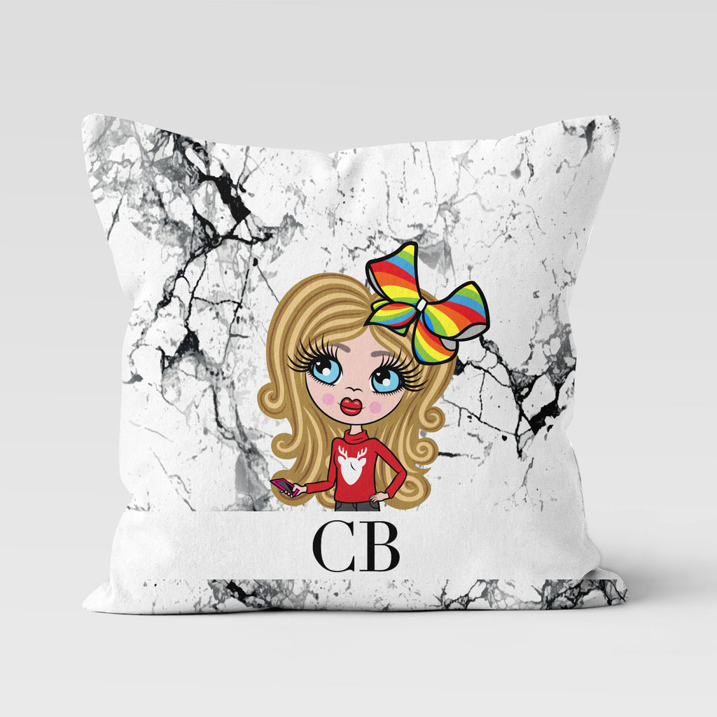 ClaireaBella Girls Personalised LUX Black and White Marble Cushion
