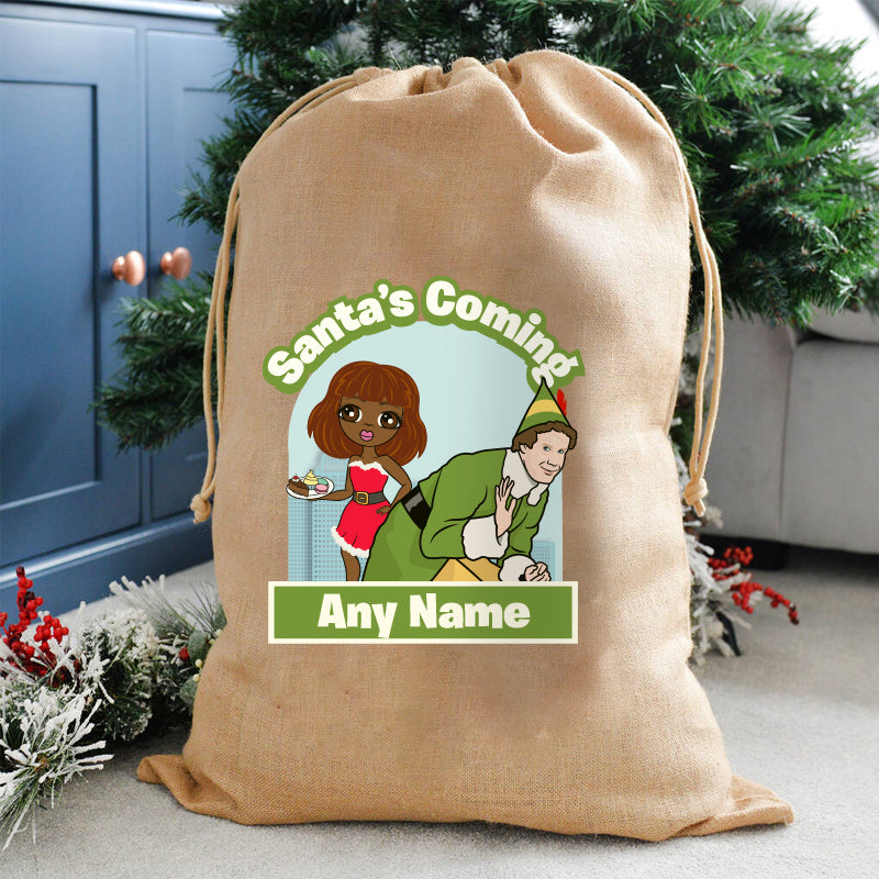 ClaireaBella Personalised Santa's Coming Christmas Hessian Sack
