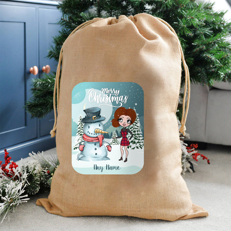 ClaireaBella Personalised Snowman Christmas Hessian Sack