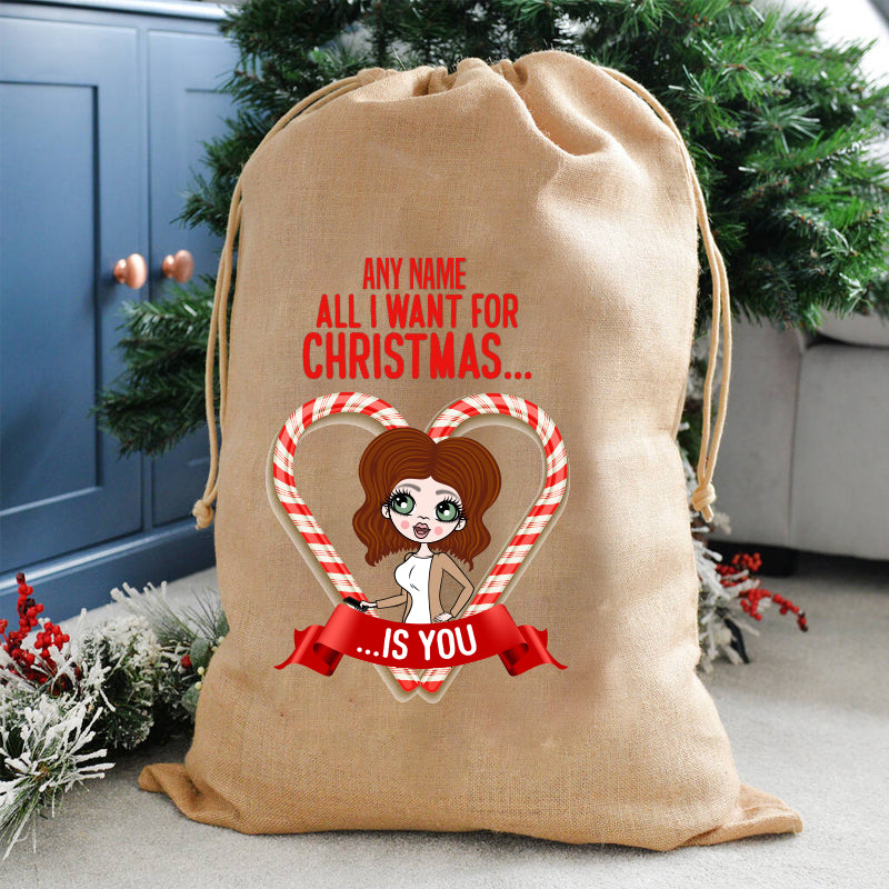 ClaireaBella Personalised All I Want For Christmas Hessian Sack