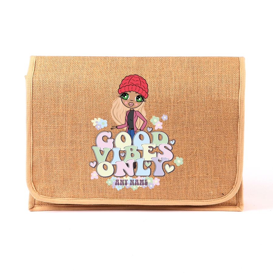 ClaireaBella Personalised Good Vibes Jute Satchel