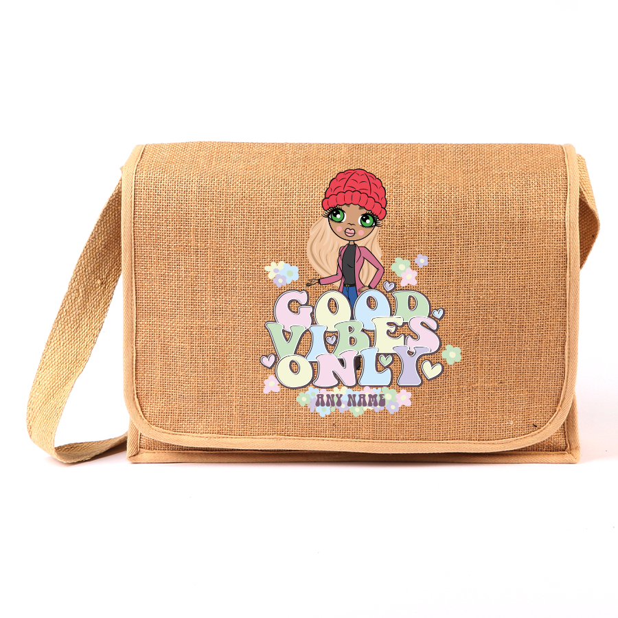 ClaireaBella Personalised Good Vibes Jute Satchel
