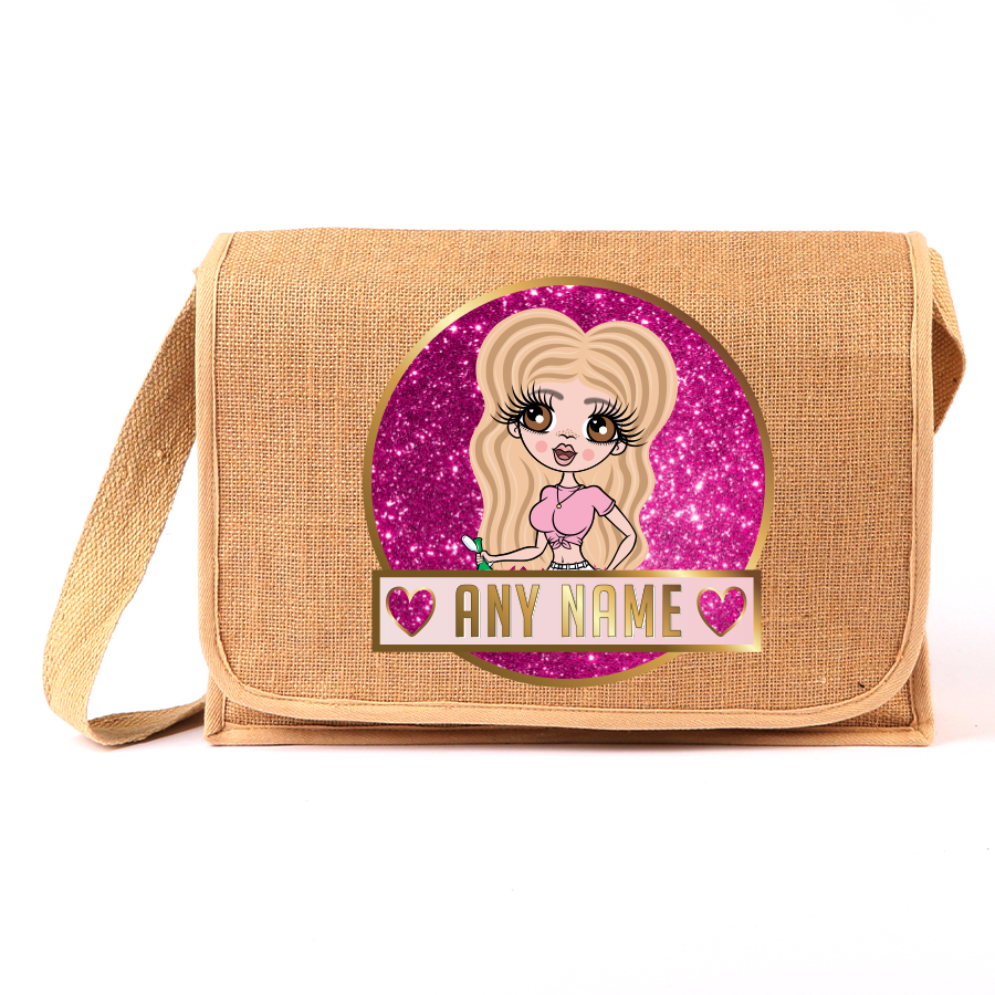 ClaireaBella Personalised Glitter Print Jute Satchel
