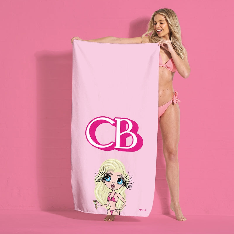 ClaireaBella Personalised Pink Initials Beach Towel - Image 1