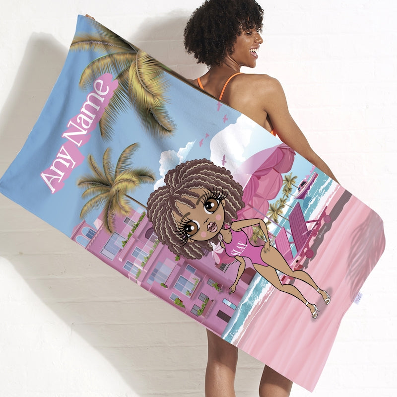 ClaireaBella Personalised Pink Seaside Beach Towel - Image 2