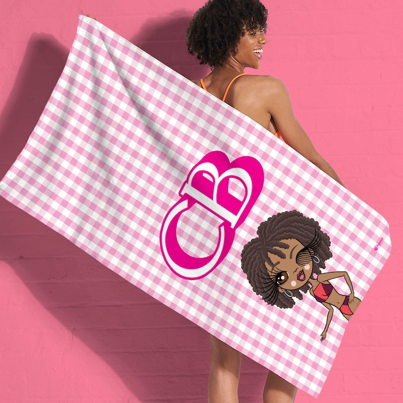ClaireaBella Personalised Pink Tartan Beach Towel - Image 1