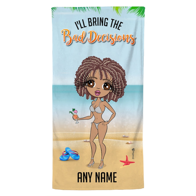 ClaireaBella Personalised Tropical Girls Trip The Bad Decisions Beach Towel - Image 2