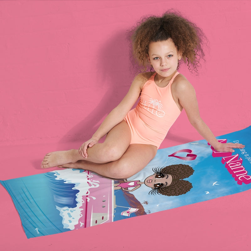 ClaireaBella Girls Personalised Pink Pleasure Cruise Beach Towel - Image 4