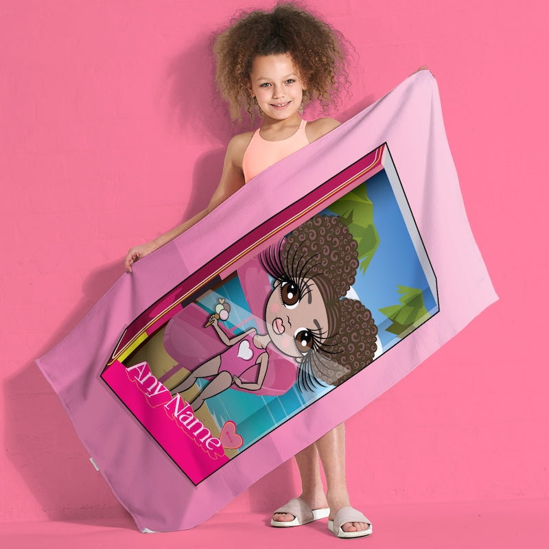 ClaireaBella Girls Personalised Pink Doll Beach Towel - Image 2