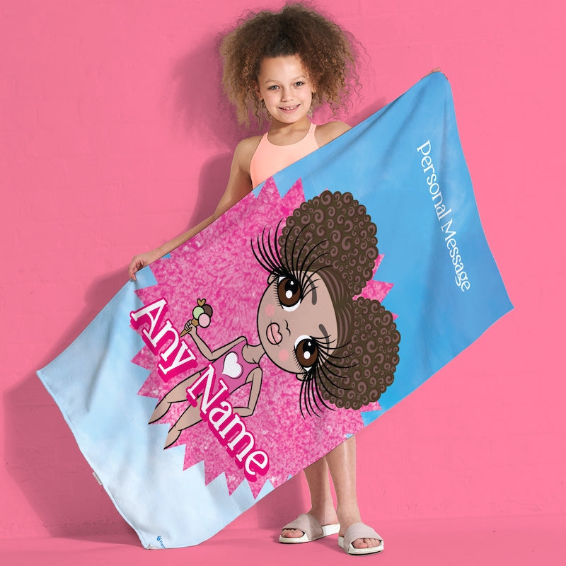 ClaireaBella Girls Personalised Pink Star Burst Beach Towel - Image 1