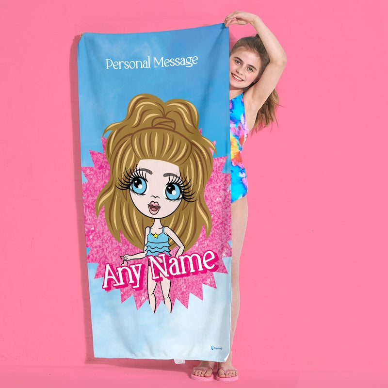 ClaireaBella Girls Personalised Pink Star Burst Beach Towel - Image 5