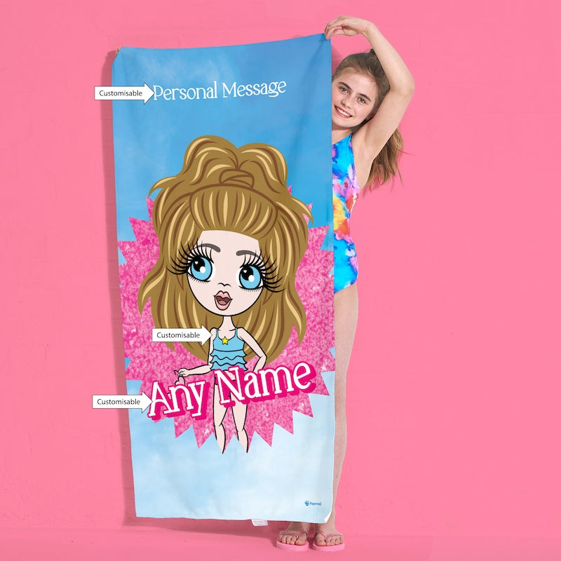 ClaireaBella Girls Personalised Pink Star Burst Beach Towel - Image 3