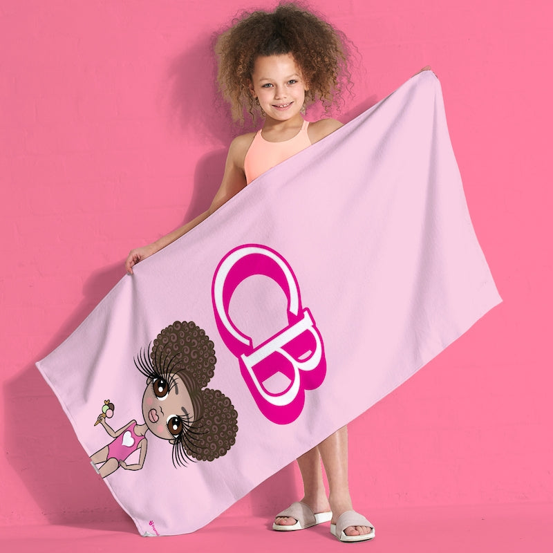 ClaireaBella Girls Personalised Pink Initials Beach Towel - Image 3