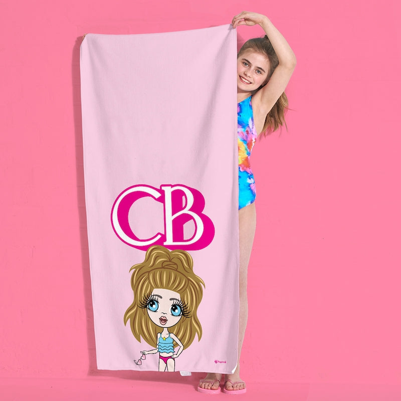 ClaireaBella Girls Personalised Pink Initials Beach Towel - Image 2