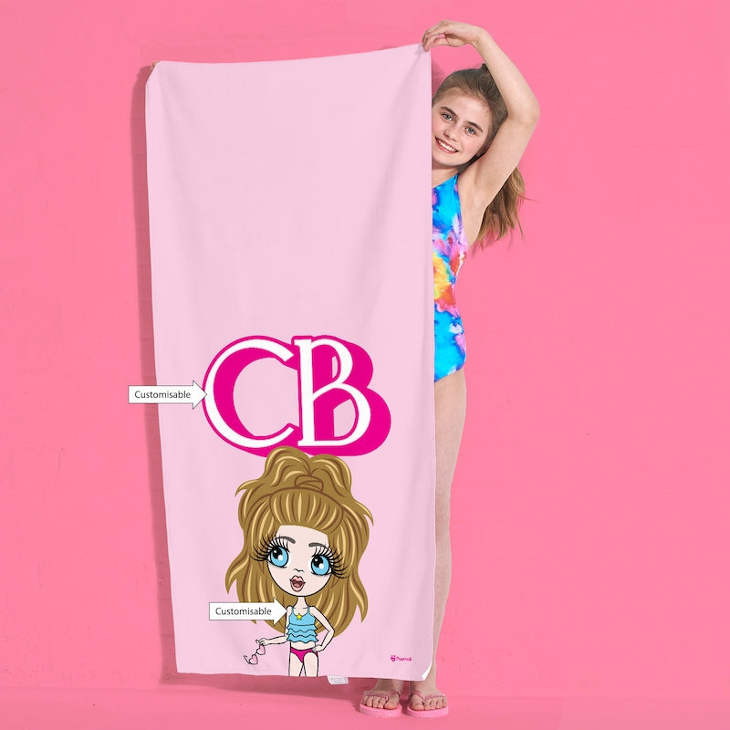 ClaireaBella Girls Personalised Pink Initials Beach Towel - Image 4