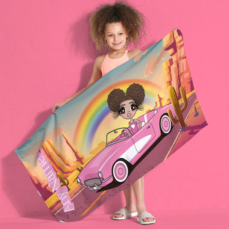 ClaireaBella Girls Personalised Pink Car Beach Towel - Image 1