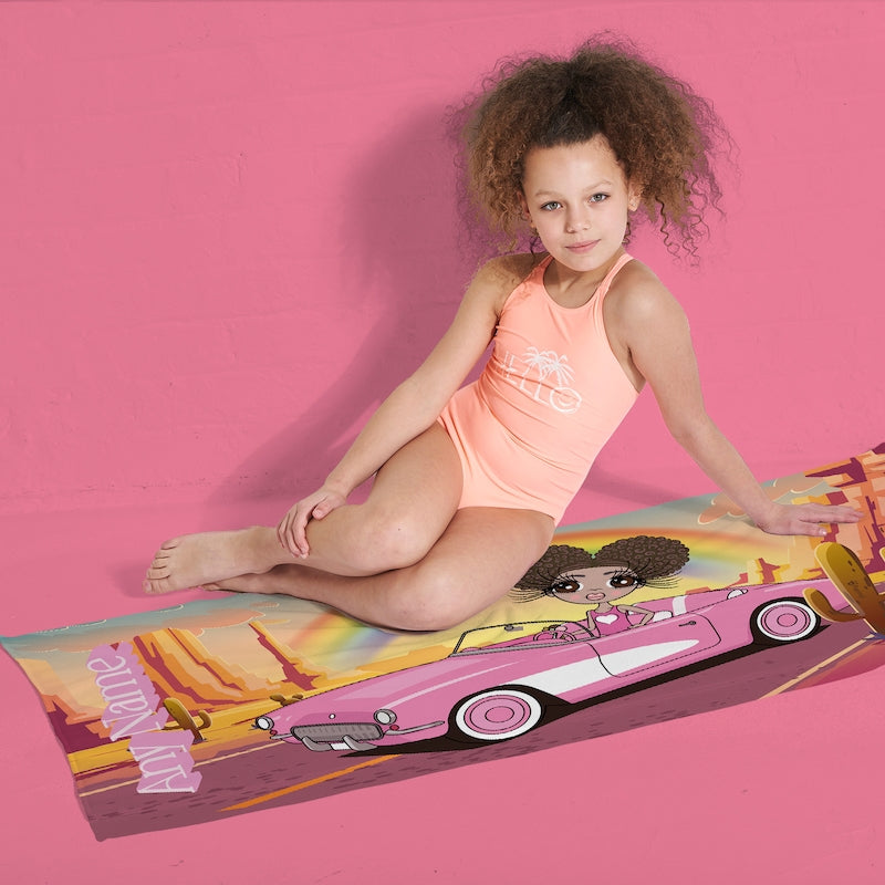 ClaireaBella Girls Personalised Pink Car Beach Towel - Image 5