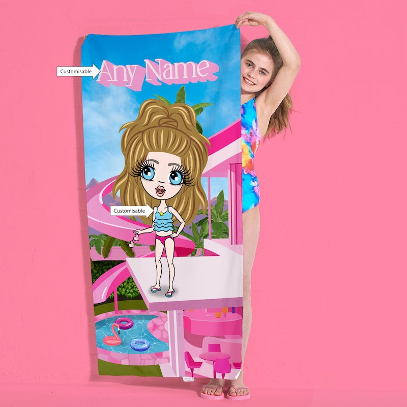 ClaireaBella Girls Personalised Pink Palace Beach Towel - Image 4