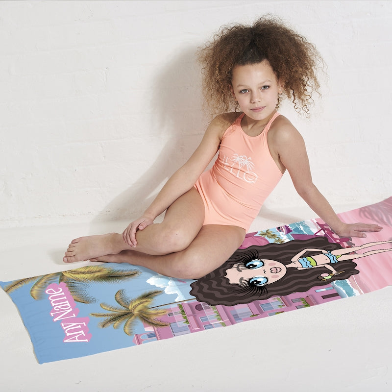 ClaireaBella Girls Personalised Pink Seaside Beach Towel - Image 2