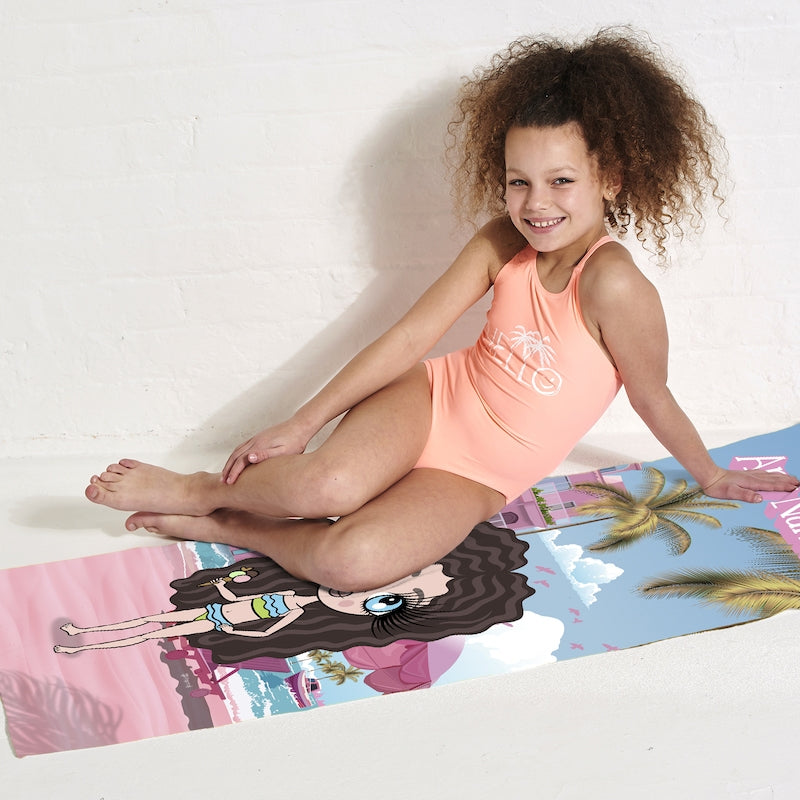 ClaireaBella Girls Personalised Pink Seaside Beach Towel - Image 4