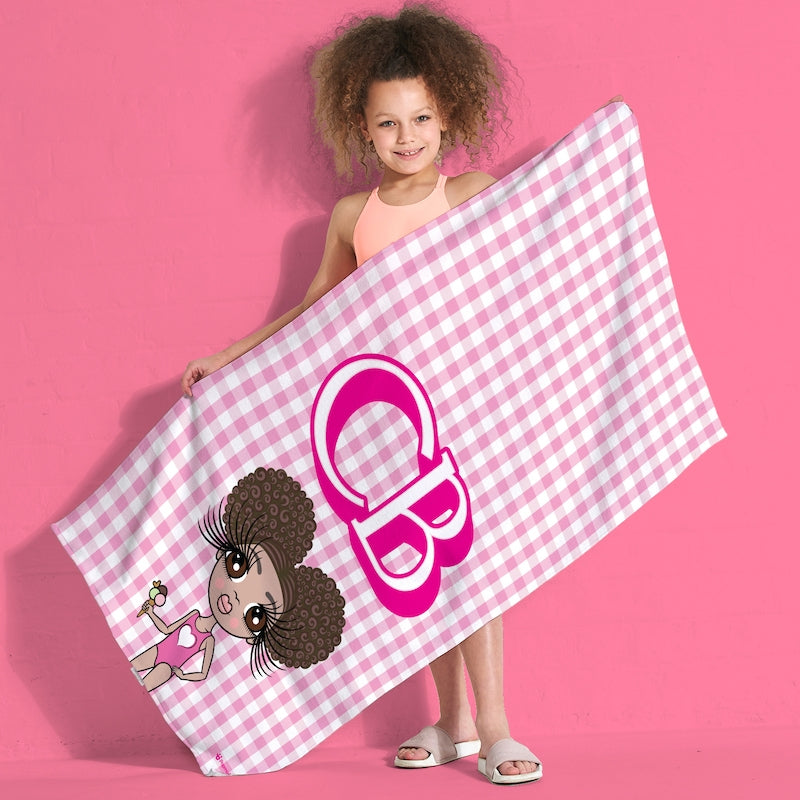 ClaireaBella Girls Personalised Pink Tartan Beach Towel - Image 1