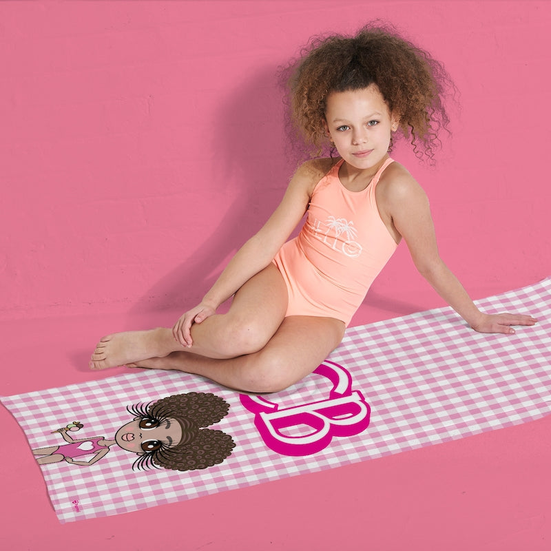 ClaireaBella Girls Personalised Pink Tartan Beach Towel - Image 5