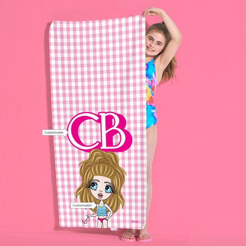 ClaireaBella Girls Personalised Pink Tartan Beach Towel - Image 6