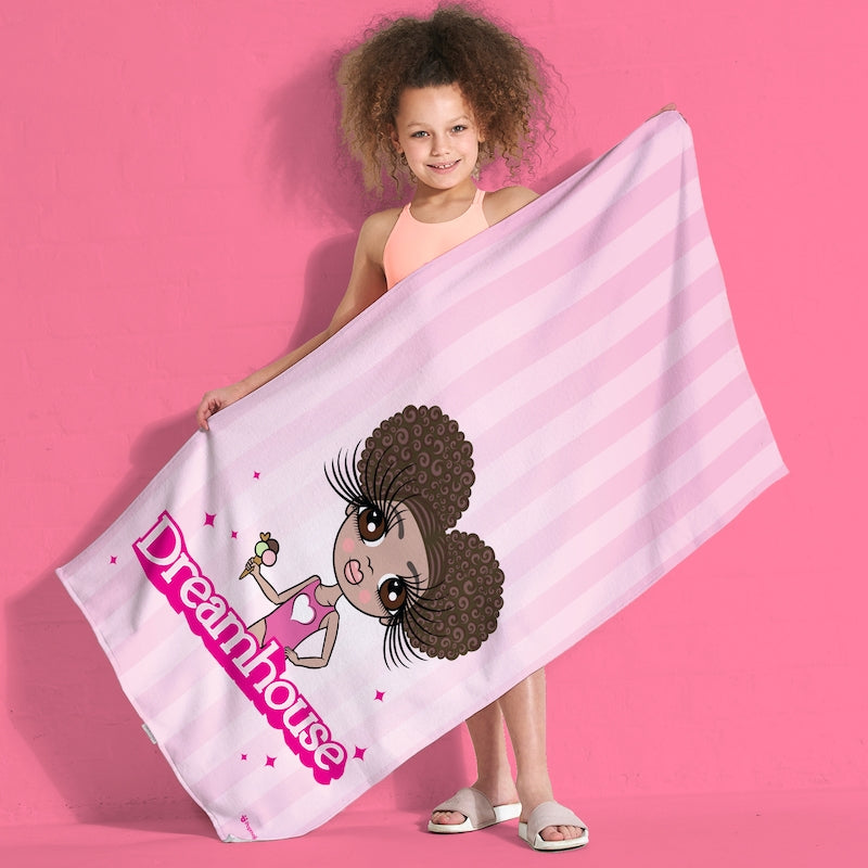 ClaireaBella Girls Personalised Pink Slogan Beach Towel - Image 1