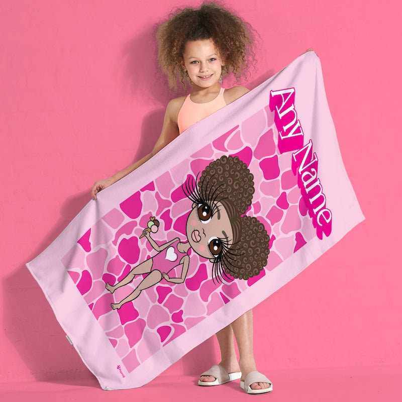 ClaireaBella Girls Personalised Pink Stone Wall Beach Towel - Image 1