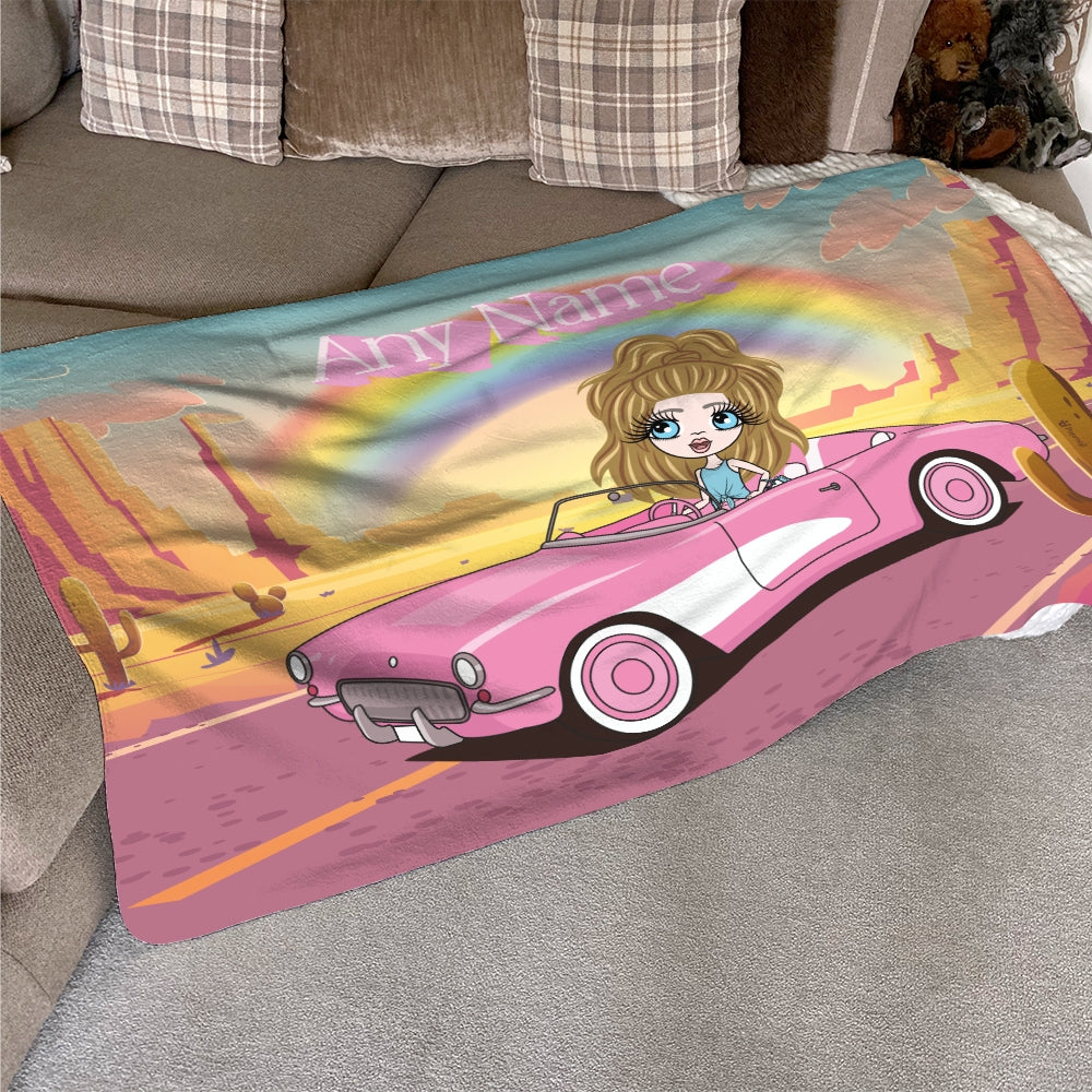 ClaireaBella Girls Personalised Pink Car Fleece Blanket - Image 1