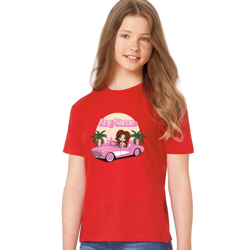 ClaireaBella Girls Pink Car Personalised T-Shirt - Image 2