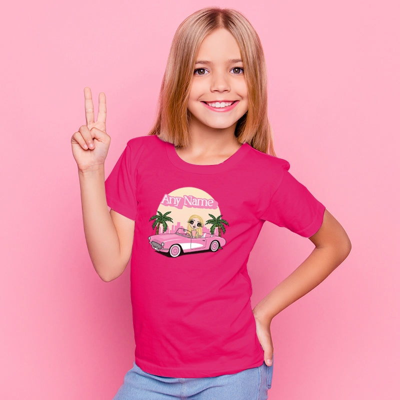 ClaireaBella Girls Pink Car Personalised T-Shirt - Image 3