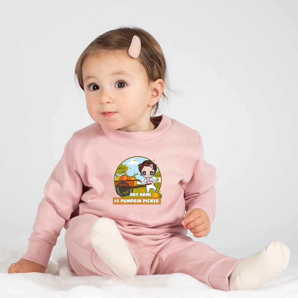 Early Years Girls Personalised #1 Pumpkin Picker Sweatshirt - Image 3