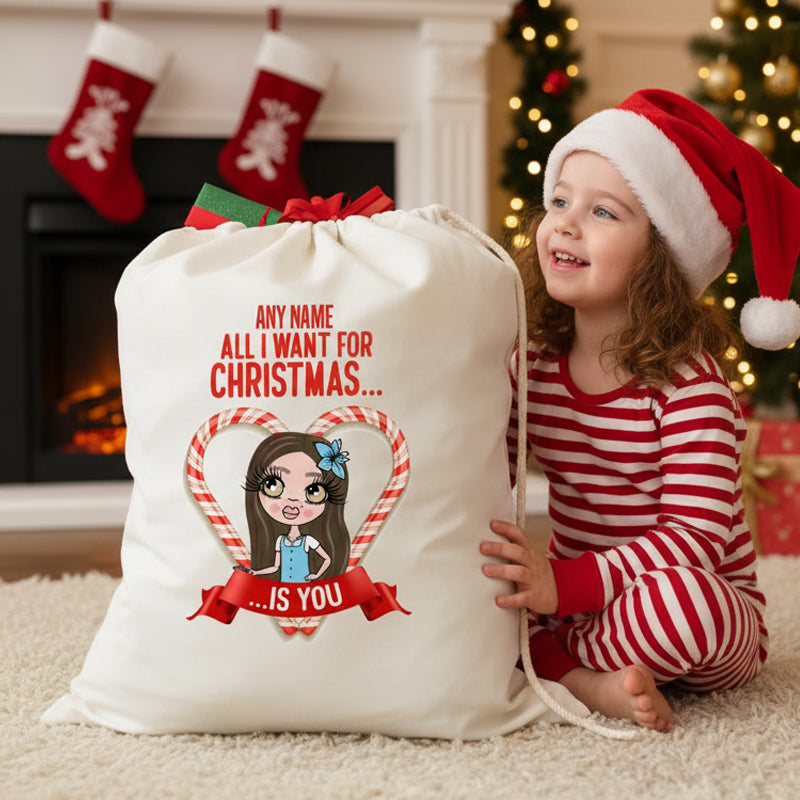 ClaireaBella Girls Personalised All I Want For Christmas Sack