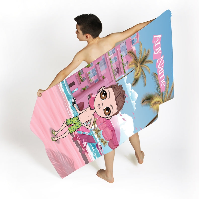 Jnr Boys Personalised Pink Seaside Beach Towel - Image 3
