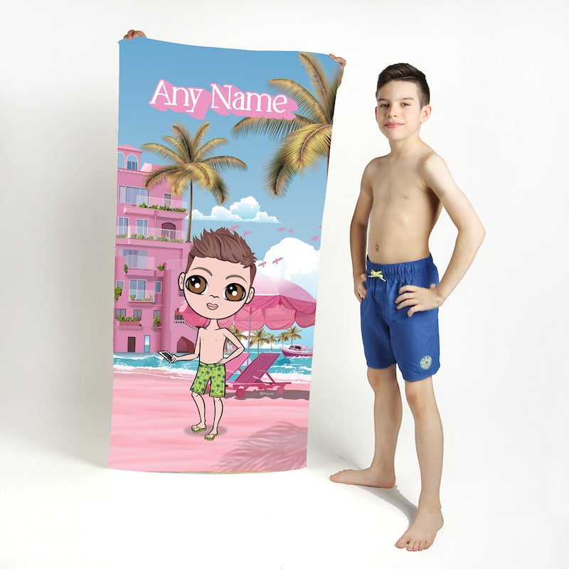 Jnr Boys Personalised Pink Seaside Beach Towel - Image 2